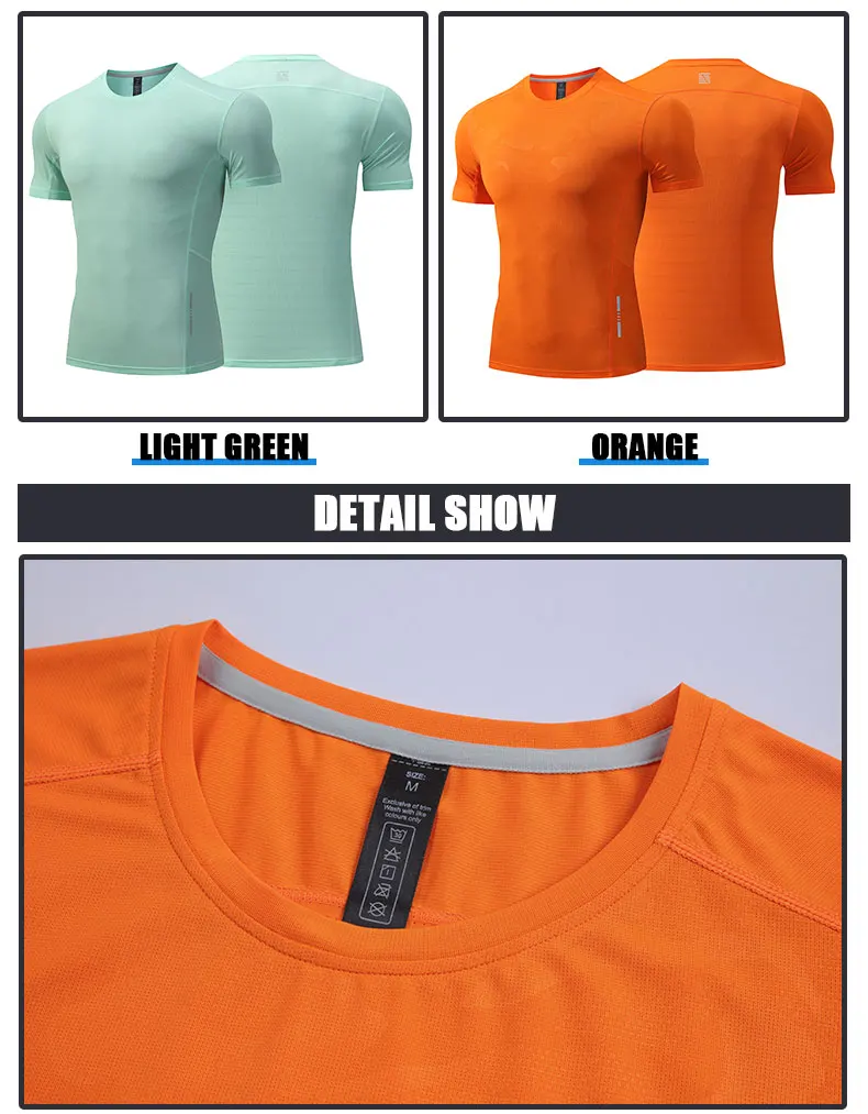 Dry Fit Men Running Shirt Tops Fitness Compression Gym Polyester Sports T-shirt Outdoor Workout Training Muscle Fit Clothing