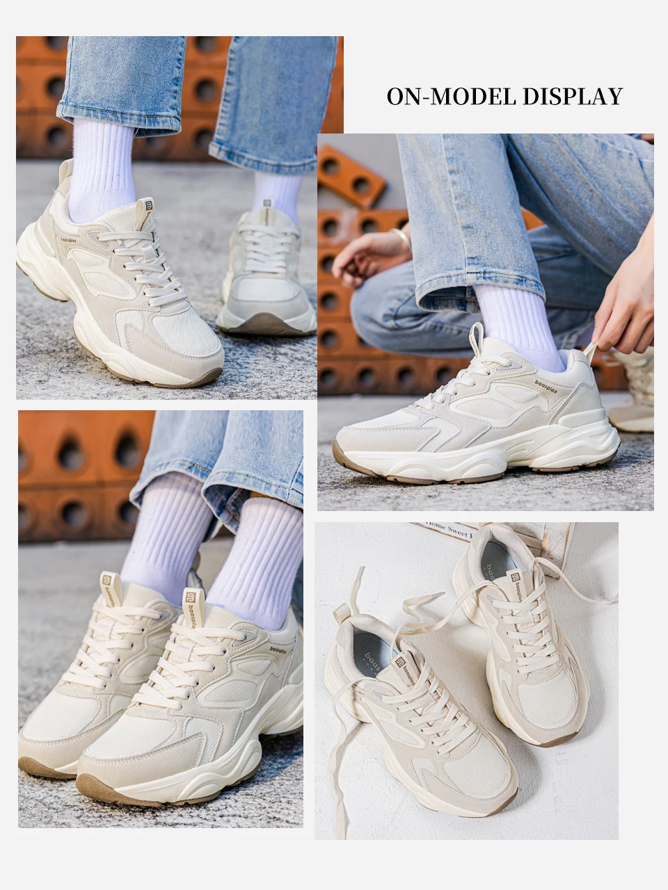 Baasploa Women Walking Sneakers Comfort Leather Mesh Casual Shoes Female Solid Color Fashion Sport Shoes Non-Slip Hight Increase
