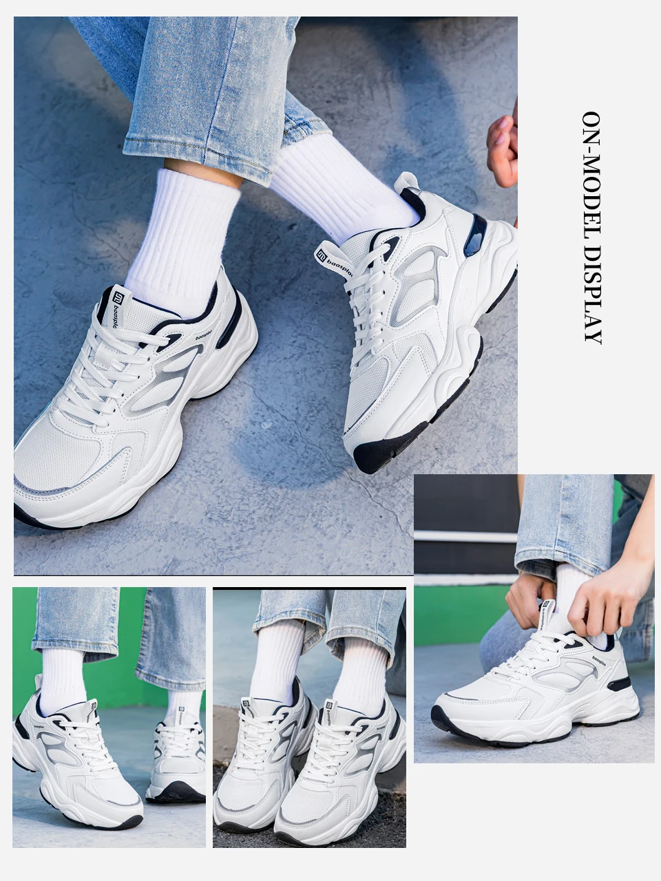 Baasploa Women Walking Sneakers Comfort Leather Mesh Casual Shoes Female Solid Color Fashion Sport Shoes Non-Slip Hight Increase