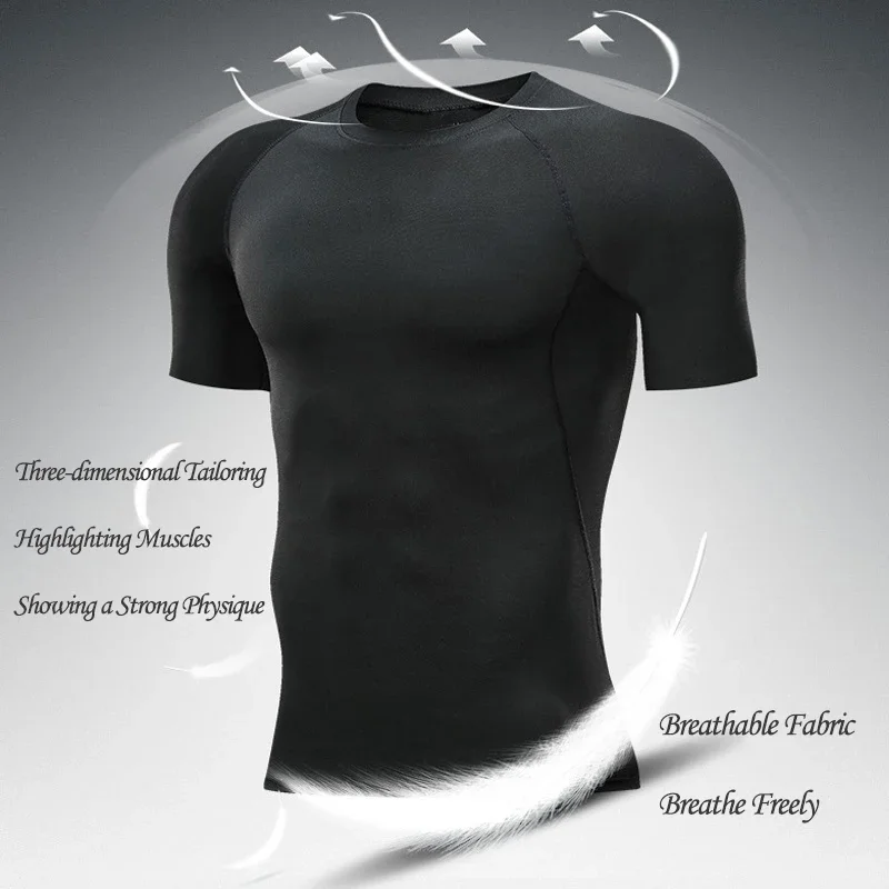 Gym Hub Printed Men's Compression T-Shirt Gym Workout Sport Quick Dry Tight Shirts Outdoor Training Fitness Elasticity Tops Tee