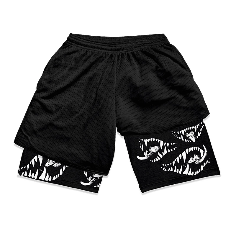 Berserk Print 2 in 1 Running Shorts for Men Gym Workout Fitness Athletic Shorts with Pockets Summer Activewear Quick Dry Stretch