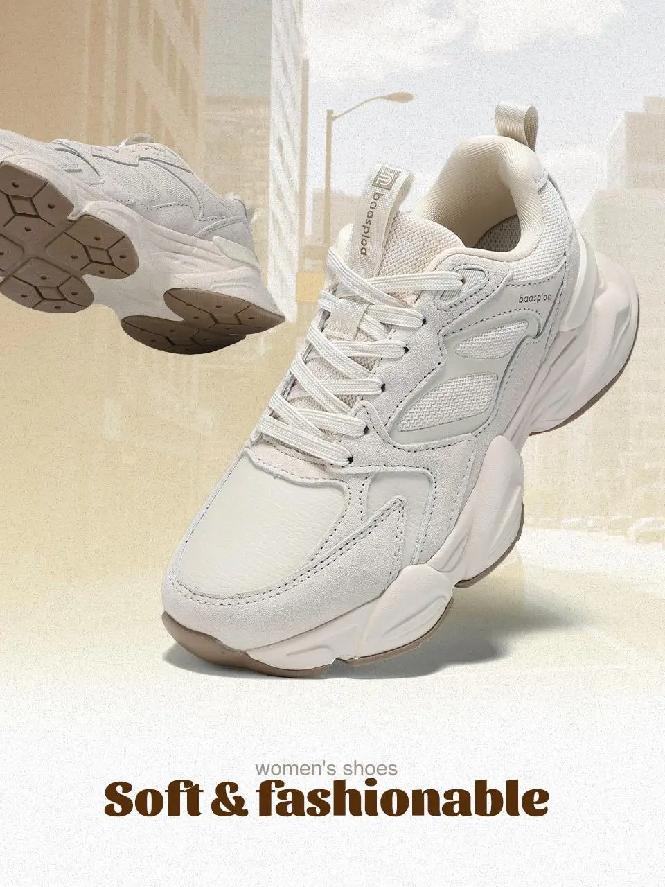 Baasploa Women Casual Shoes Comfort Leather Walking Sneakers For Women Solid Color Fashion Sport Shoes Non-Slip Hight Increase