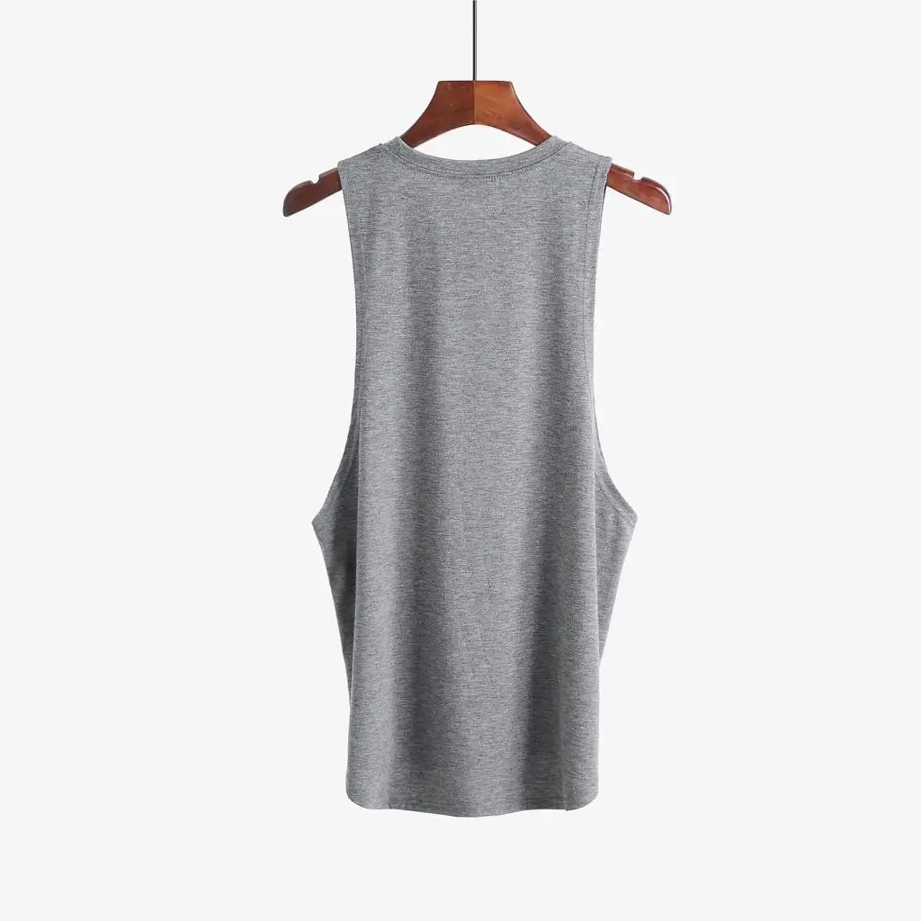 Grey Men's Sleeveless Tank Top Fitness Clothing Sportswear Gym Stringer Bodybuilding Undershirt Fashion Vest for Men