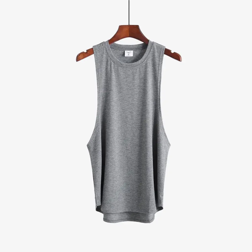 Grey Men's Sleeveless Tank Top Fitness Clothing Sportswear Gym Stringer Bodybuilding Undershirt Fashion Vest for Men
