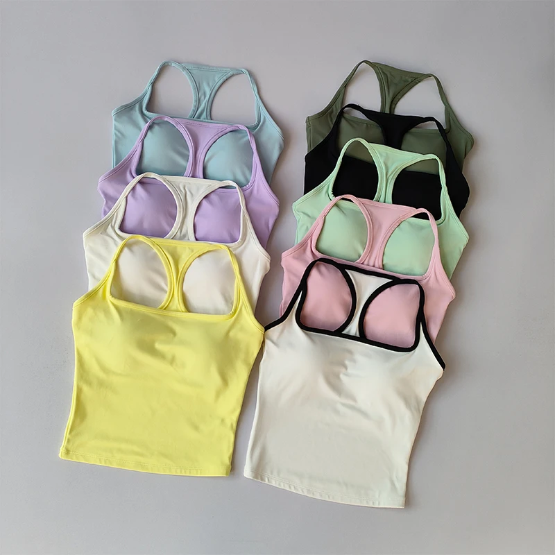 Sports and Fitness Vest with Chest Pad Summer Shockproof Beauty Back Nude Feeling Suit Pilates Training Yoga Top Yoga Clothing