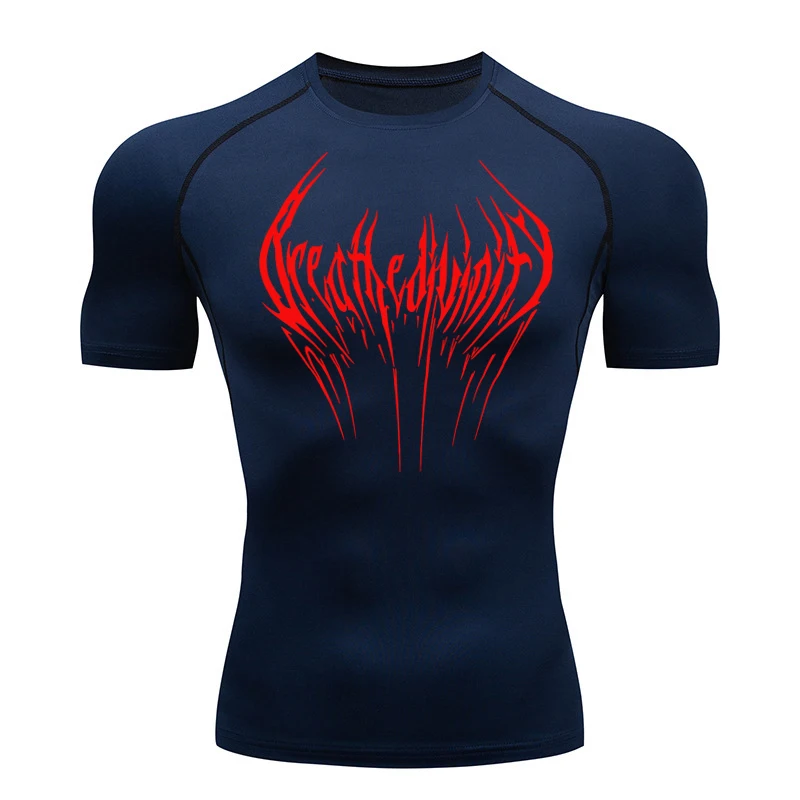 New Summer Running T-Shirt Men Short Sleeve Compression Shirt Gym Sports Top Black Quick Dry Breathable MMA Fitness Clothing