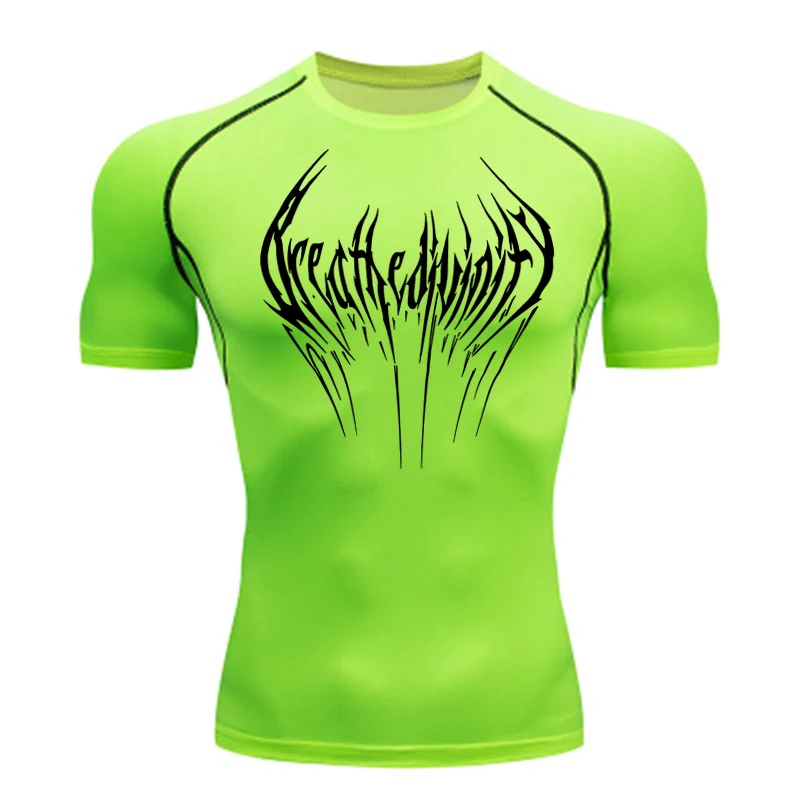 New Summer Running T-Shirt Men Short Sleeve Compression Shirt Gym Sports Top Black Quick Dry Breathable MMA Fitness Clothing