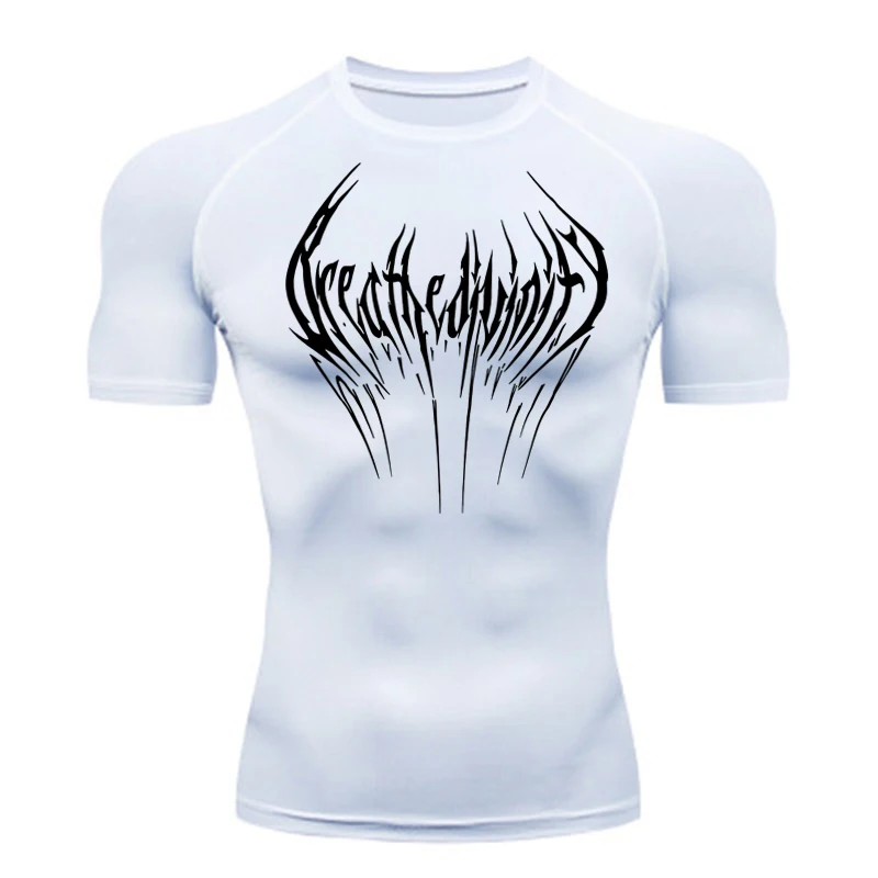 New Summer Running T-Shirt Men Short Sleeve Compression Shirt Gym Sports Top Black Quick Dry Breathable MMA Fitness Clothing