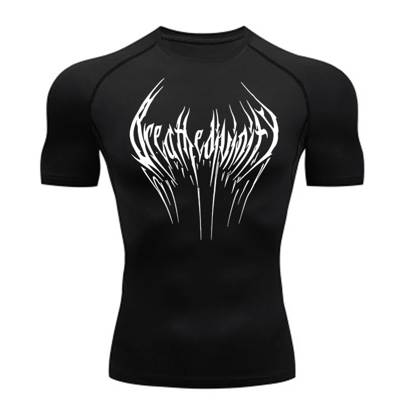 New Summer Running T-Shirt Men Short Sleeve Compression Shirt Gym Sports Top Black Quick Dry Breathable MMA Fitness Clothing