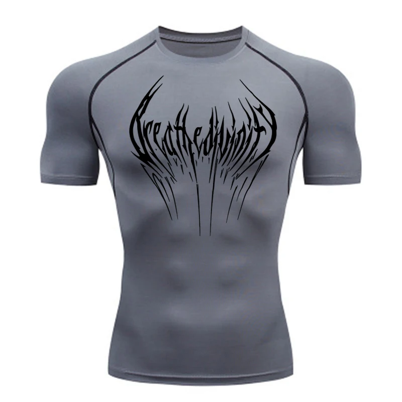 New Summer Running T-Shirt Men Short Sleeve Compression Shirt Gym Sports Top Black Quick Dry Breathable MMA Fitness Clothing