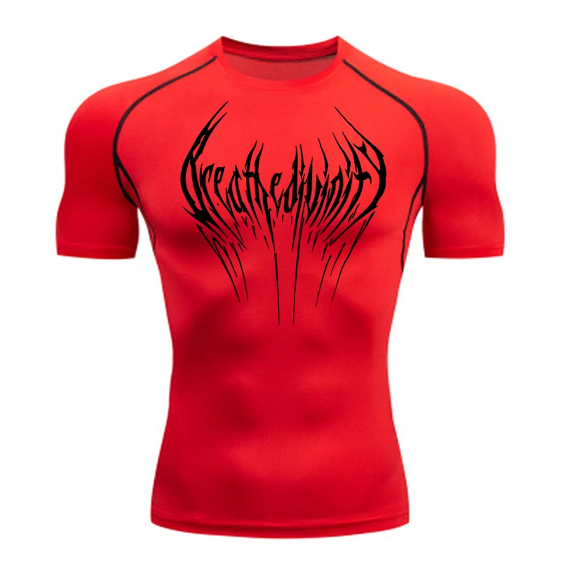 New Summer Running T-Shirt Men Short Sleeve Compression Shirt Gym Sports Top Black Quick Dry Breathable MMA Fitness Clothing