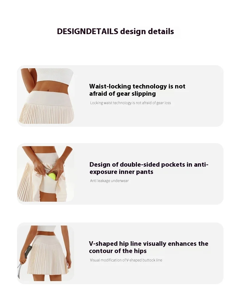 Sexy Fitness Yoga Shorts Dancing High Waist Women Tennis Pleated Skirt with Inner Lining High Waist Double Layer Design Sport