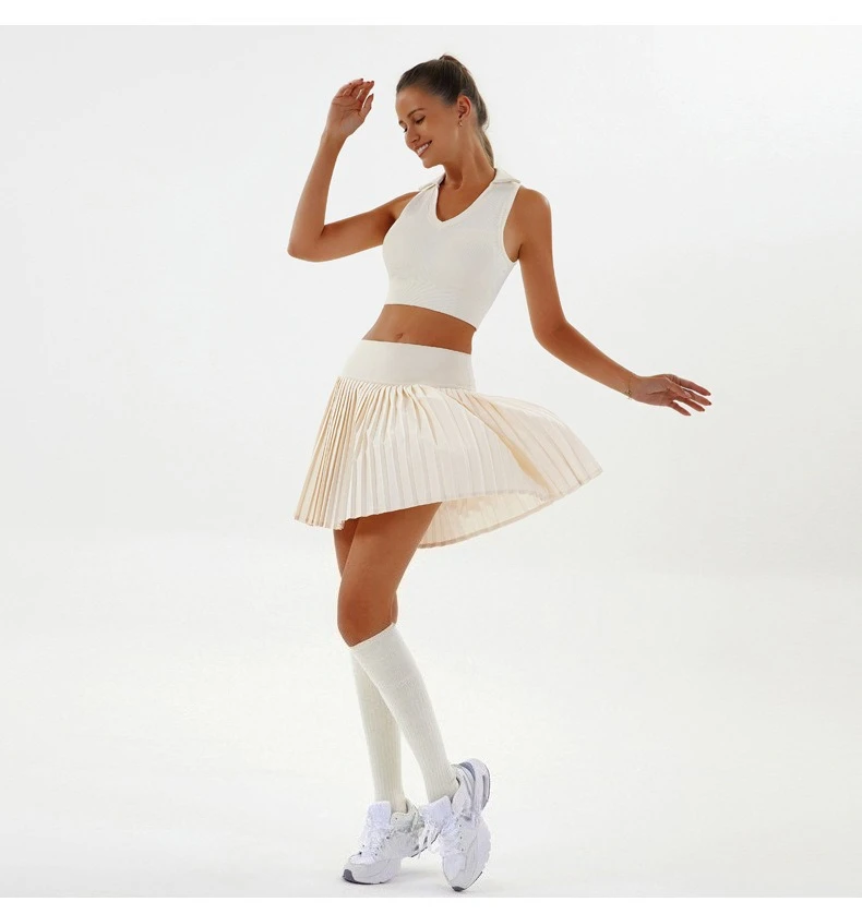Sexy Fitness Yoga Shorts Dancing High Waist Women Tennis Pleated Skirt with Inner Lining High Waist Double Layer Design Sport