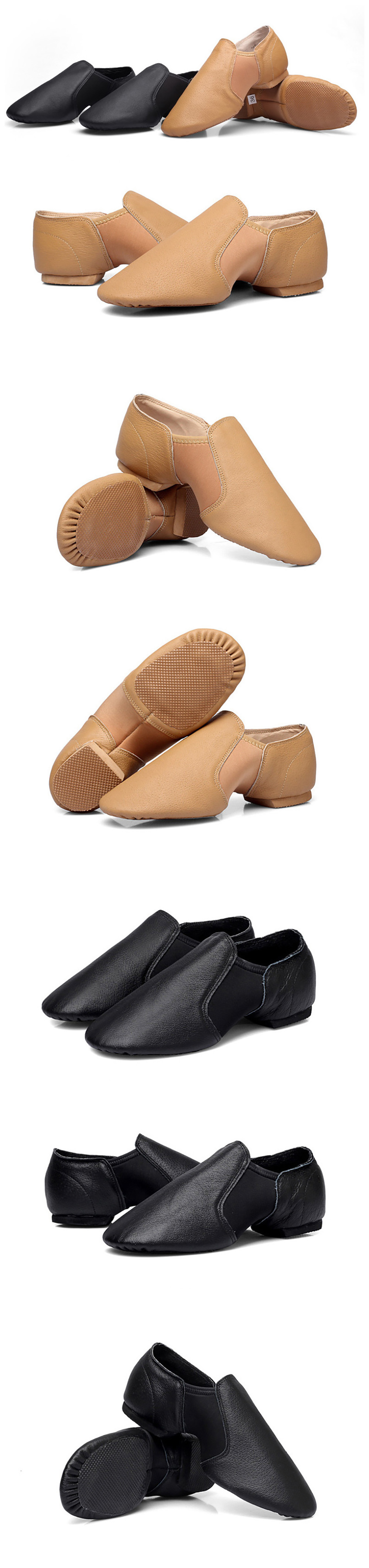 USHINE 24-44 Genuine Leather Jazz Dance Shoes Tan Black Antiskid Sole Jazz Shoes Adults Dance Sneakers For Chidren Girls Women