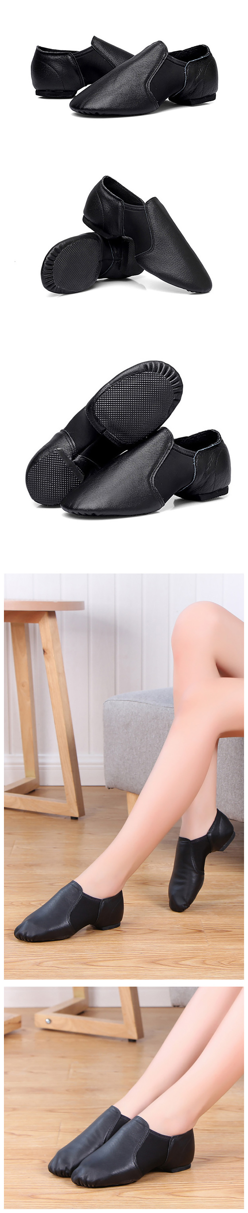 USHINE 24-44 Genuine Leather Jazz Dance Shoes Tan Black Antiskid Sole Jazz Shoes Adults Dance Sneakers For Chidren Girls Women