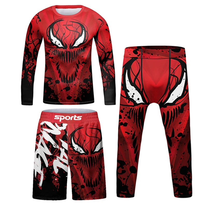 New Jiu Jitsu T-shirt For Kid MMA Shorts Bjj Rashguard Kids 4pcs/set Boy Boxe Kickboxing Mma Compression Clothing Children Suit