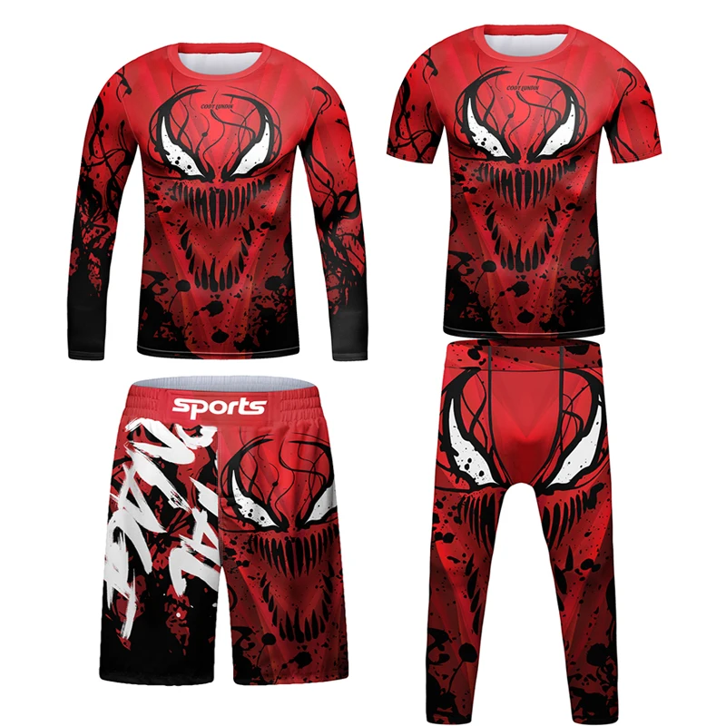 New Jiu Jitsu T-shirt For Kid MMA Shorts Bjj Rashguard Kids 4pcs/set Boy Boxe Kickboxing Mma Compression Clothing Children Suit