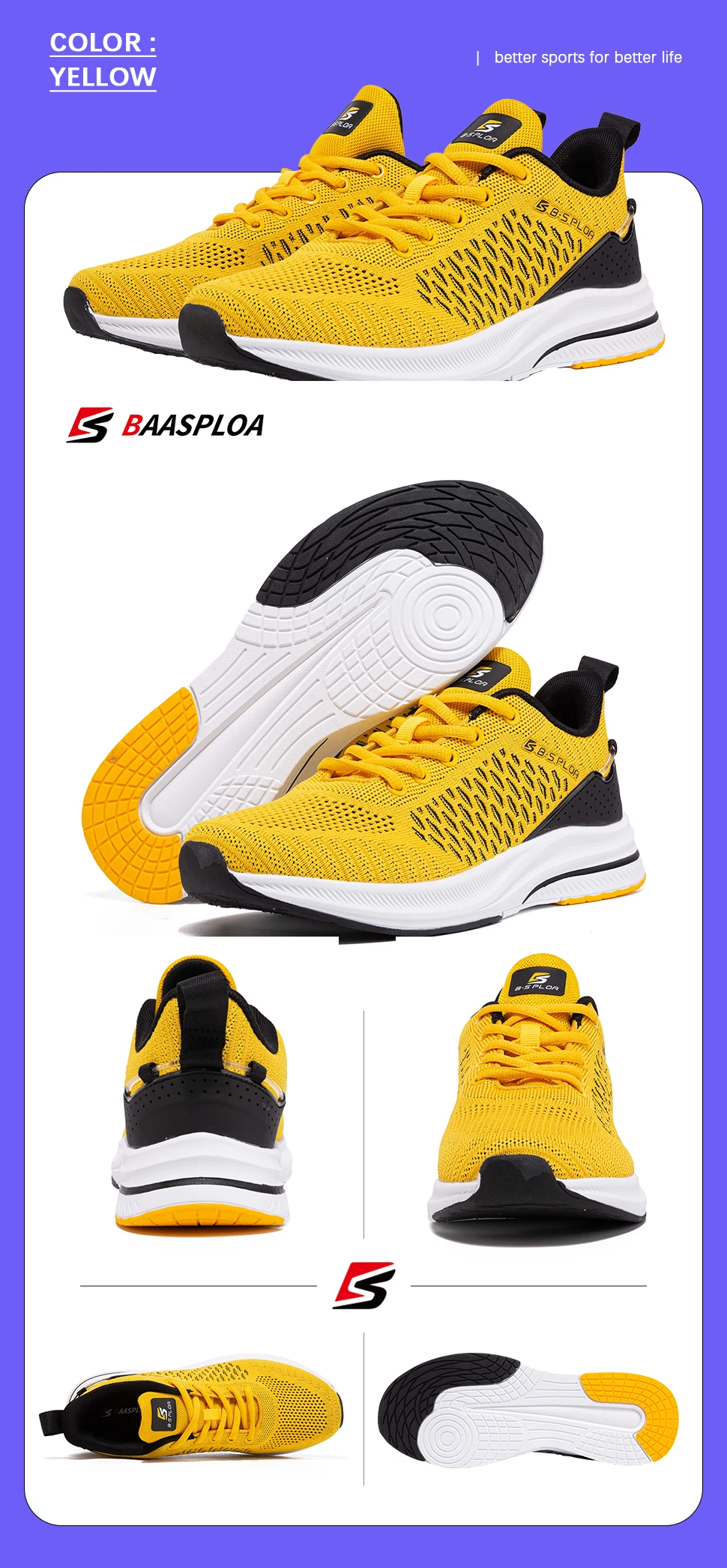 Baasploa New Men Knit Casual Walking Shoes  Breathable Trendy Sneakers Original Lightweight Shock Absorption Male Tennis Shoe