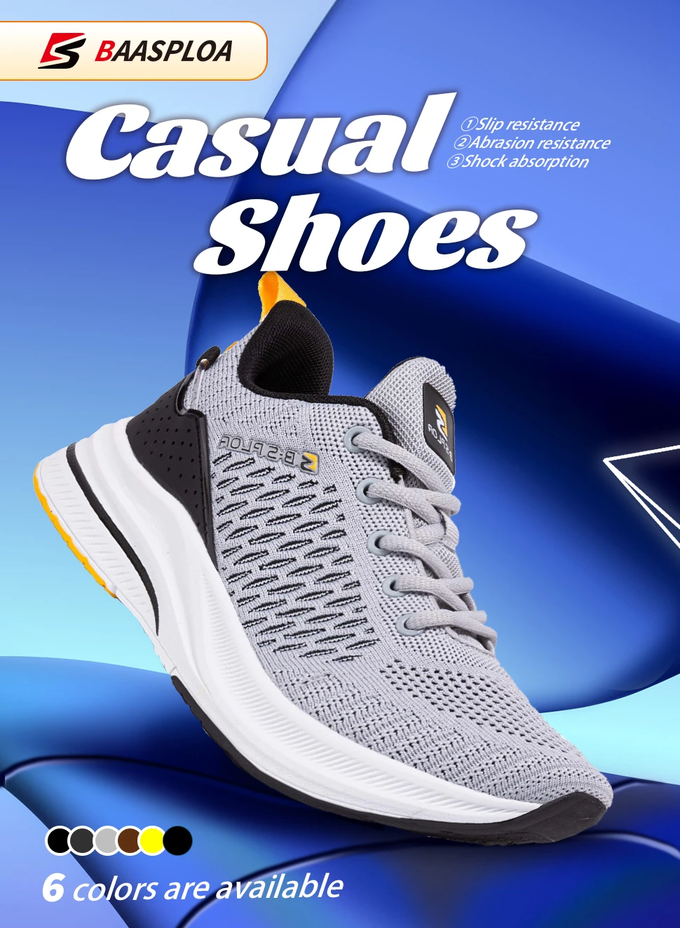 Baasploa New Men Knit Casual Walking Shoes  Breathable Trendy Sneakers Original Lightweight Shock Absorption Male Tennis Shoe