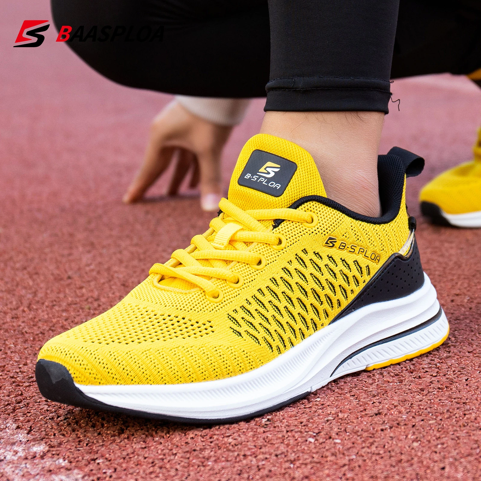Baasploa New Men Knit Casual Walking Shoes  Breathable Trendy Sneakers Original Lightweight Shock Absorption Male Tennis Shoe