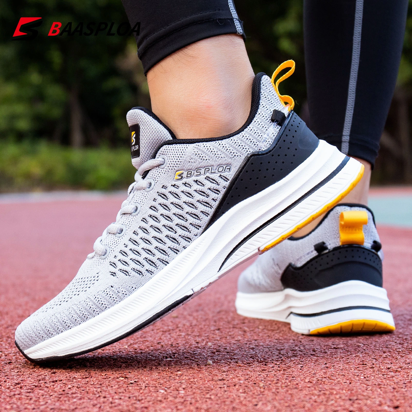 Baasploa New Men Knit Casual Walking Shoes  Breathable Trendy Sneakers Original Lightweight Shock Absorption Male Tennis Shoe