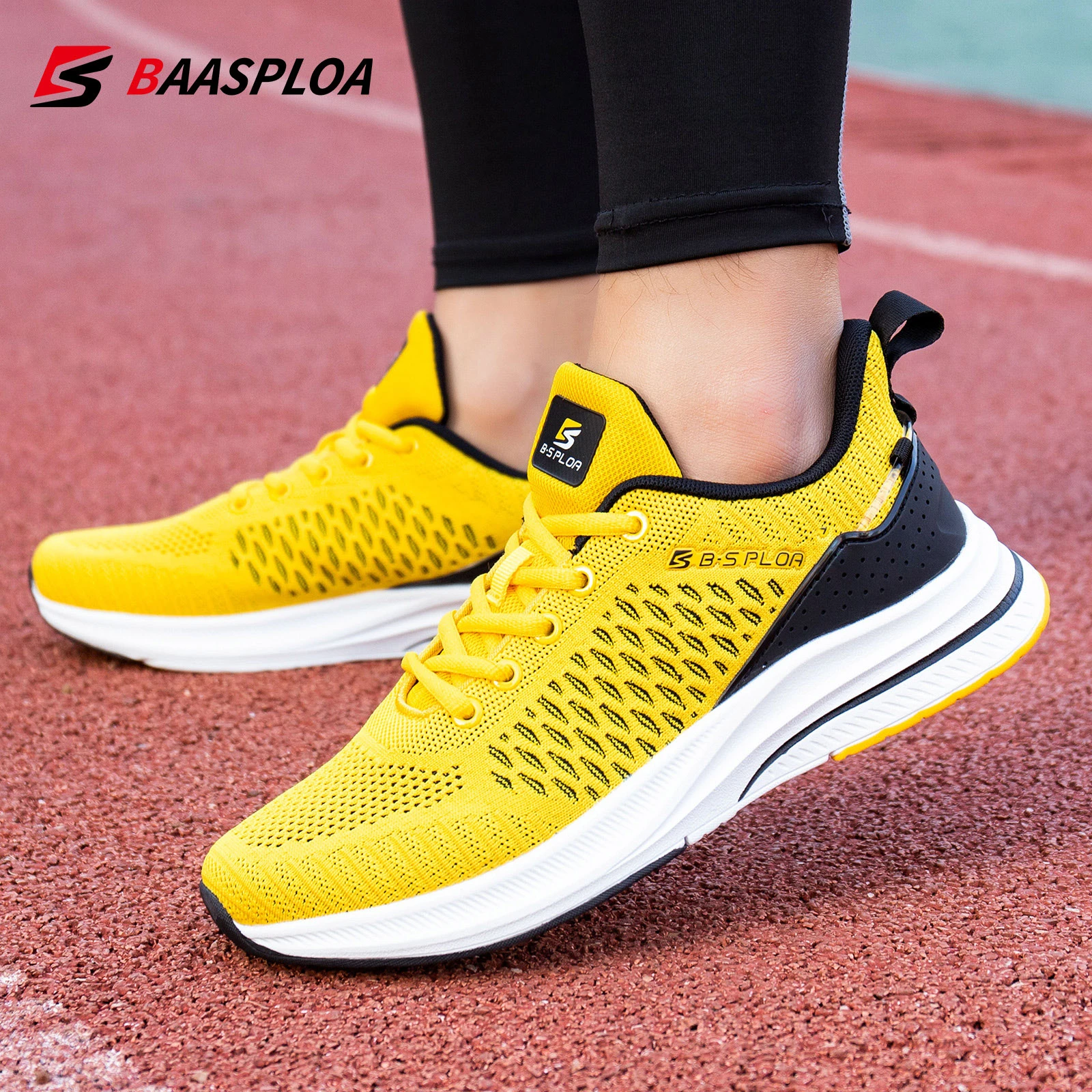 Baasploa New Men Knit Casual Walking Shoes  Breathable Trendy Sneakers Original Lightweight Shock Absorption Male Tennis Shoe