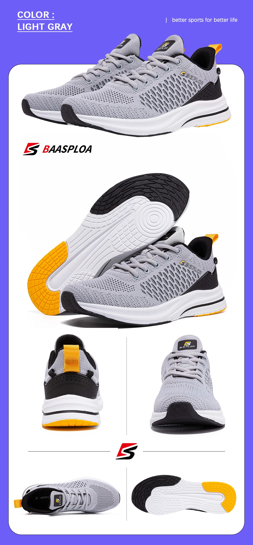 Baasploa New Men Knit Casual Walking Shoes  Breathable Trendy Sneakers Original Lightweight Shock Absorption Male Tennis Shoe