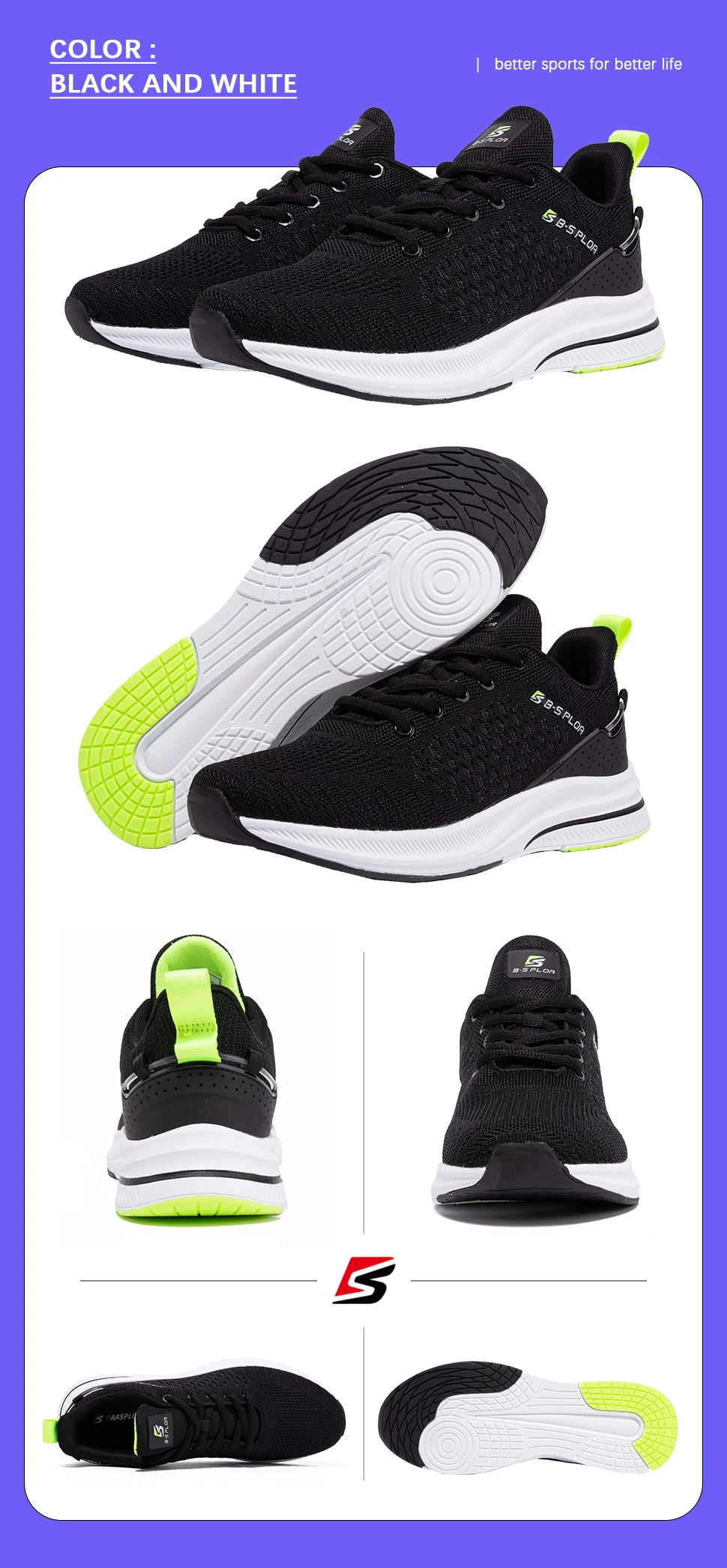 Baasploa New Men Knit Casual Walking Shoes  Breathable Trendy Sneakers Original Lightweight Shock Absorption Male Tennis Shoe