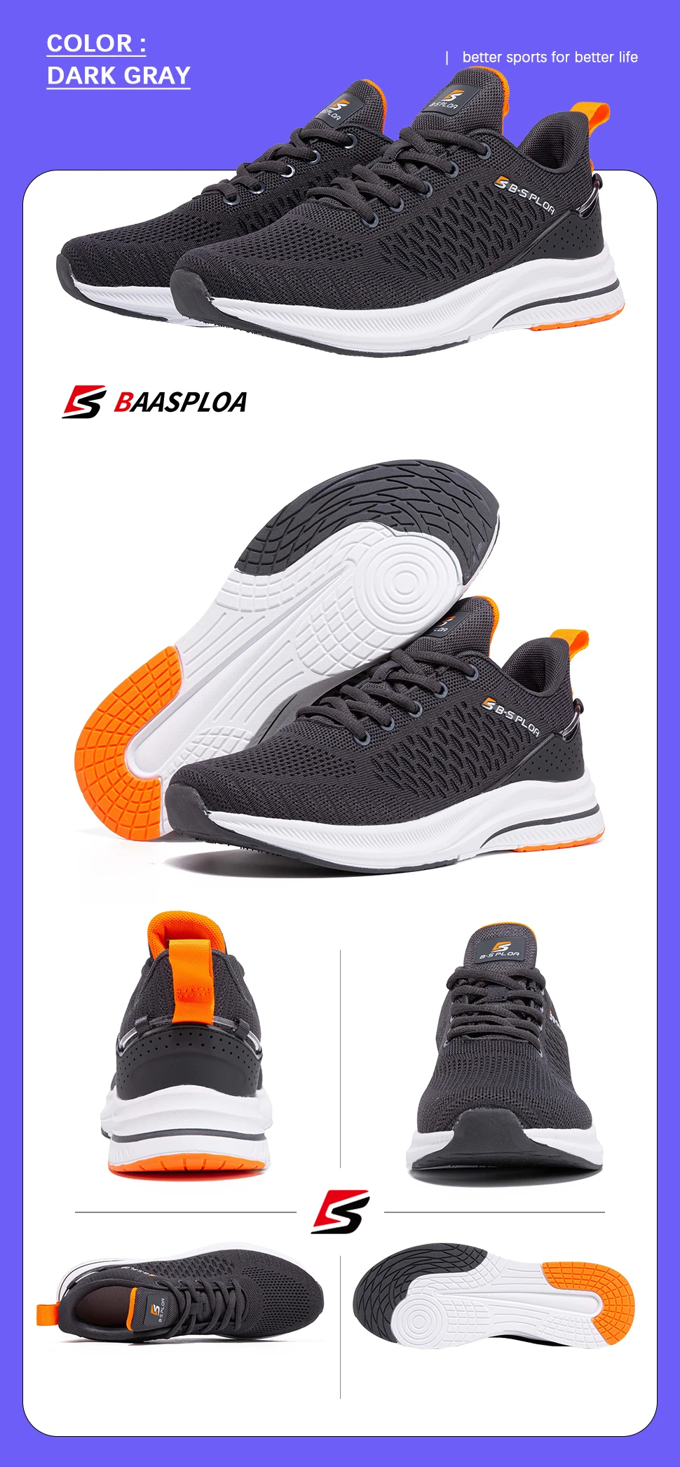 Baasploa New Men Knit Casual Walking Shoes  Breathable Trendy Sneakers Original Lightweight Shock Absorption Male Tennis Shoe