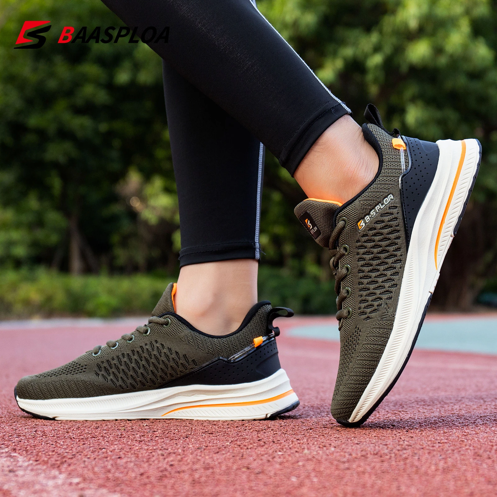 Baasploa New Men Knit Casual Walking Shoes  Breathable Trendy Sneakers Original Lightweight Shock Absorption Male Tennis Shoe