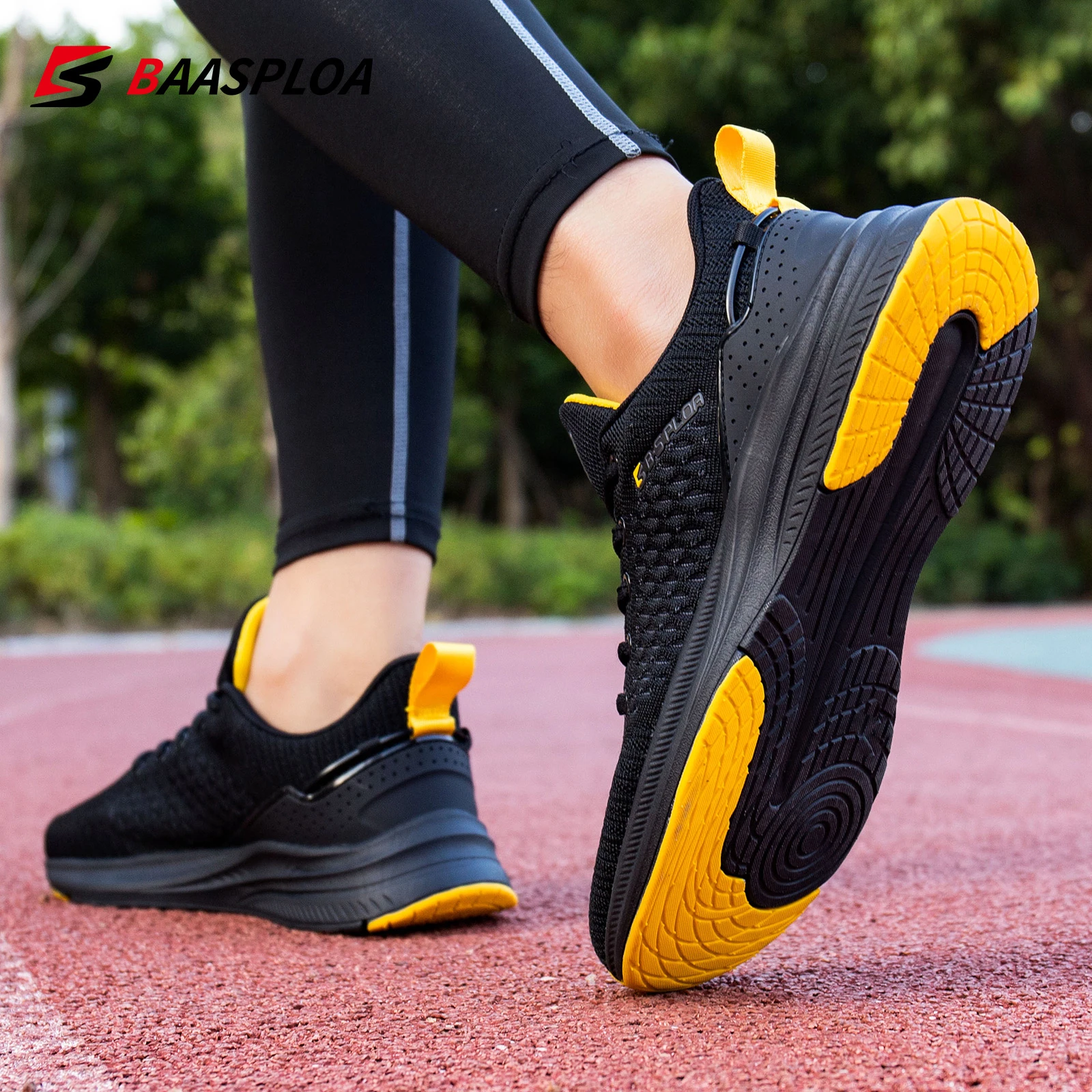 Baasploa New Men Knit Casual Walking Shoes  Breathable Trendy Sneakers Original Lightweight Shock Absorption Male Tennis Shoe