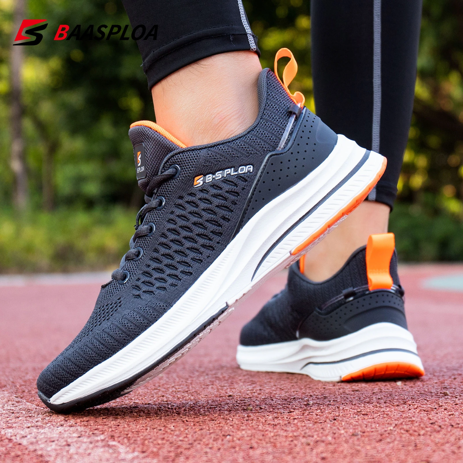 Baasploa New Men Knit Casual Walking Shoes  Breathable Trendy Sneakers Original Lightweight Shock Absorption Male Tennis Shoe