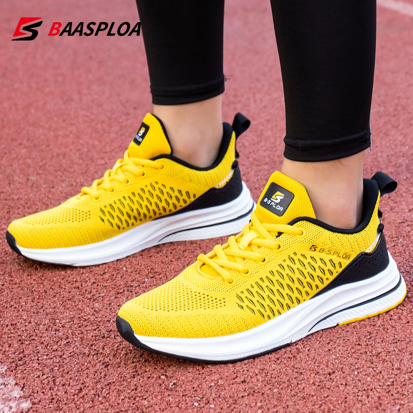 Baasploa New Men Knit Casual Walking Shoes  Breathable Trendy Sneakers Original Lightweight Shock Absorption Male Tennis Shoe