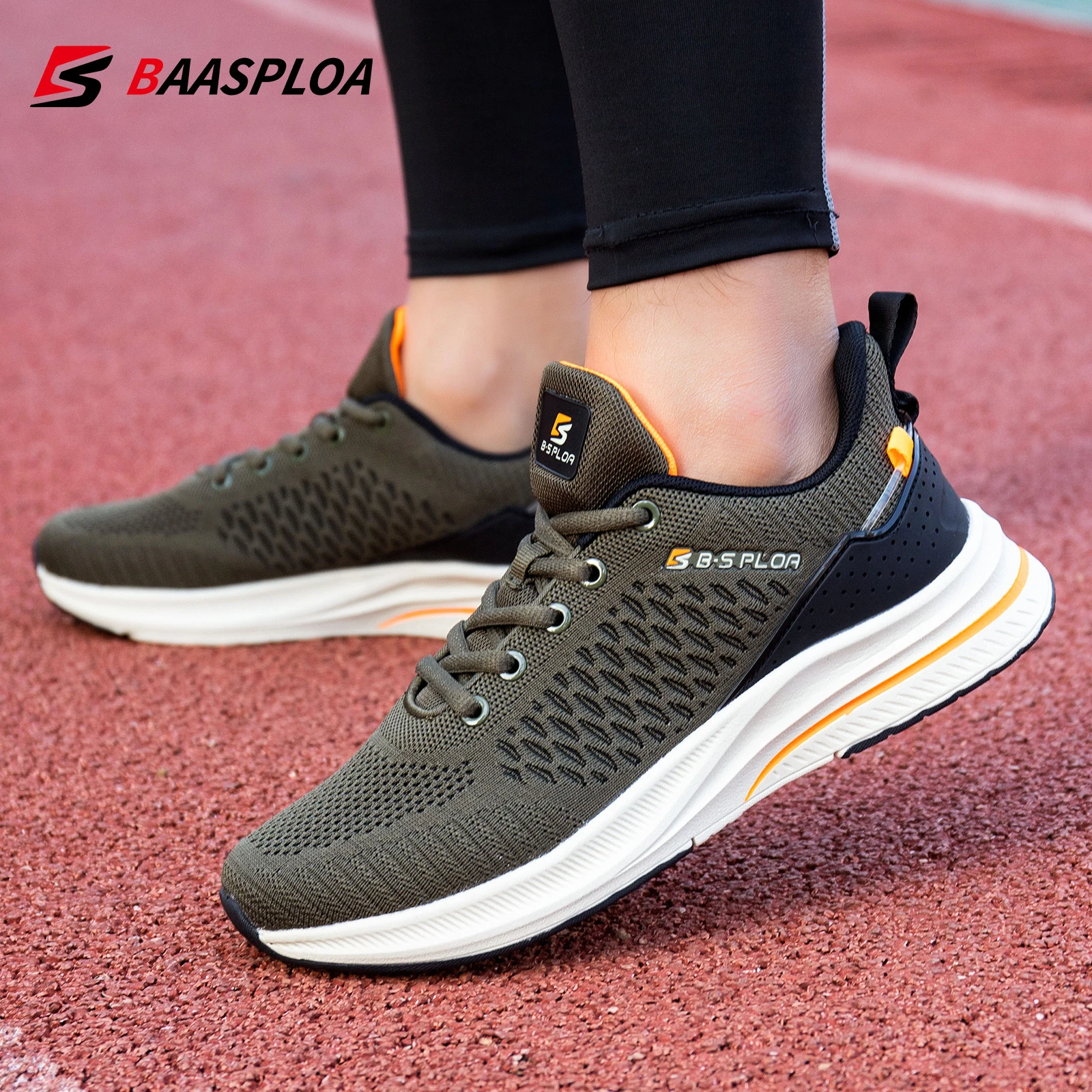 Baasploa New Men Knit Casual Walking Shoes  Breathable Trendy Sneakers Original Lightweight Shock Absorption Male Tennis Shoe