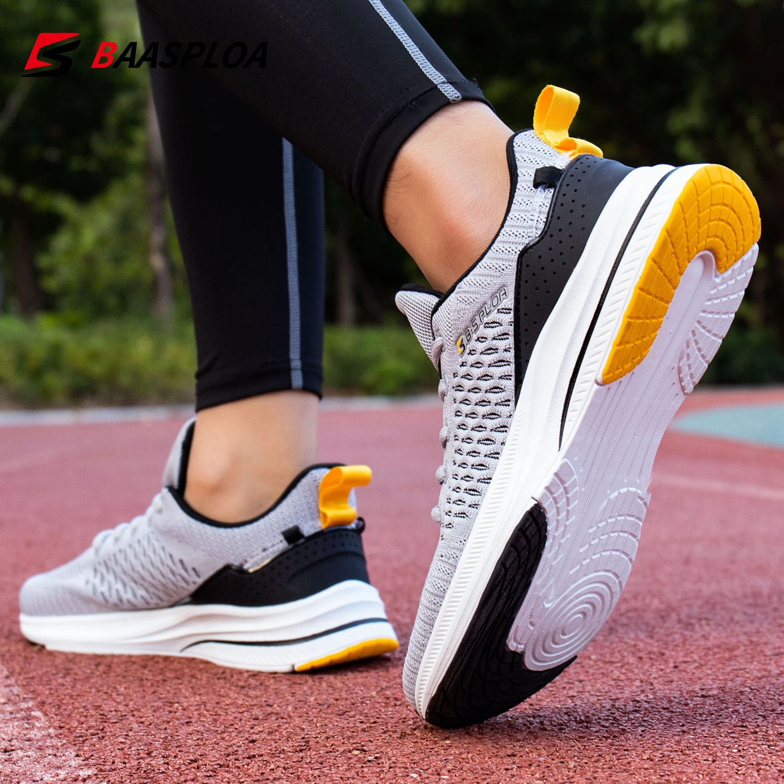 Baasploa New Men Knit Casual Walking Shoes  Breathable Trendy Sneakers Original Lightweight Shock Absorption Male Tennis Shoe
