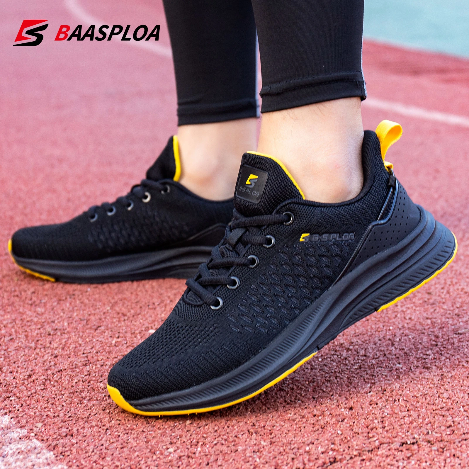 Baasploa New Men Knit Casual Walking Shoes  Breathable Trendy Sneakers Original Lightweight Shock Absorption Male Tennis Shoe