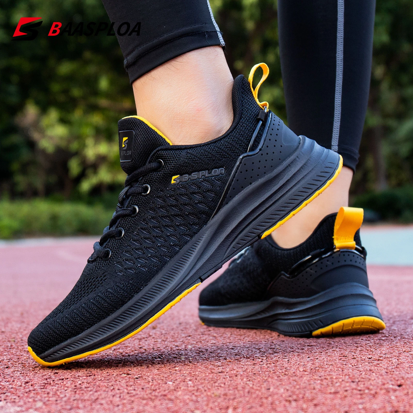 Baasploa New Men Knit Casual Walking Shoes  Breathable Trendy Sneakers Original Lightweight Shock Absorption Male Tennis Shoe