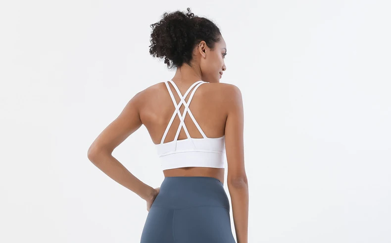 SOISOU Top Women Bra Cropped Bralette Gym Yoga Sports Bra Cross Sexy Back Female Bra Breathable Top Women's Underwear 25 Colors