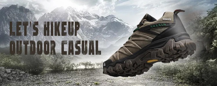 HIKEUP High Quality Leather Hiking Shoes Durable Outdoor Sport Men Trekking Leather Shoes Lace-Up Climbing Hunting Sneakers