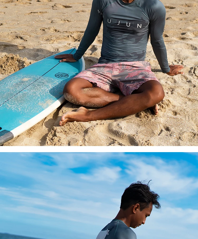 Nu-June Men Swimsuit Swimming T-shirt Beach UV Protection Swimwear Rash Guard Long Sleeve Surfing Diving Swimsuit Surf T-shirt