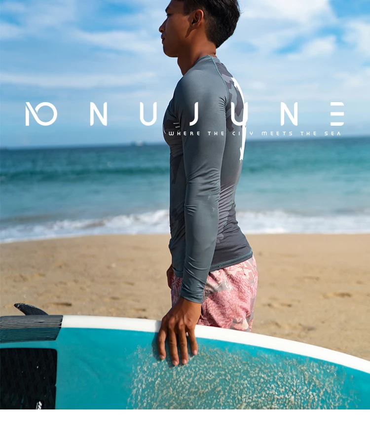 Nu-June Men Swimsuit Swimming T-shirt Beach UV Protection Swimwear Rash Guard Long Sleeve Surfing Diving Swimsuit Surf T-shirt