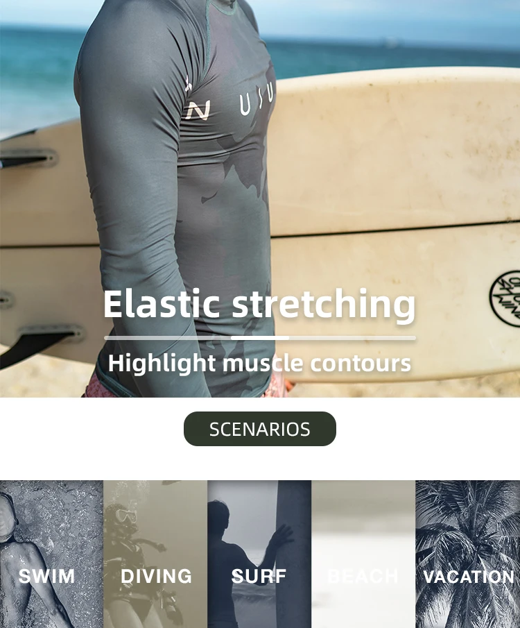 Nu-June Men Swimsuit Swimming T-shirt Beach UV Protection Swimwear Rash Guard Long Sleeve Surfing Diving Swimsuit Surf T-shirt