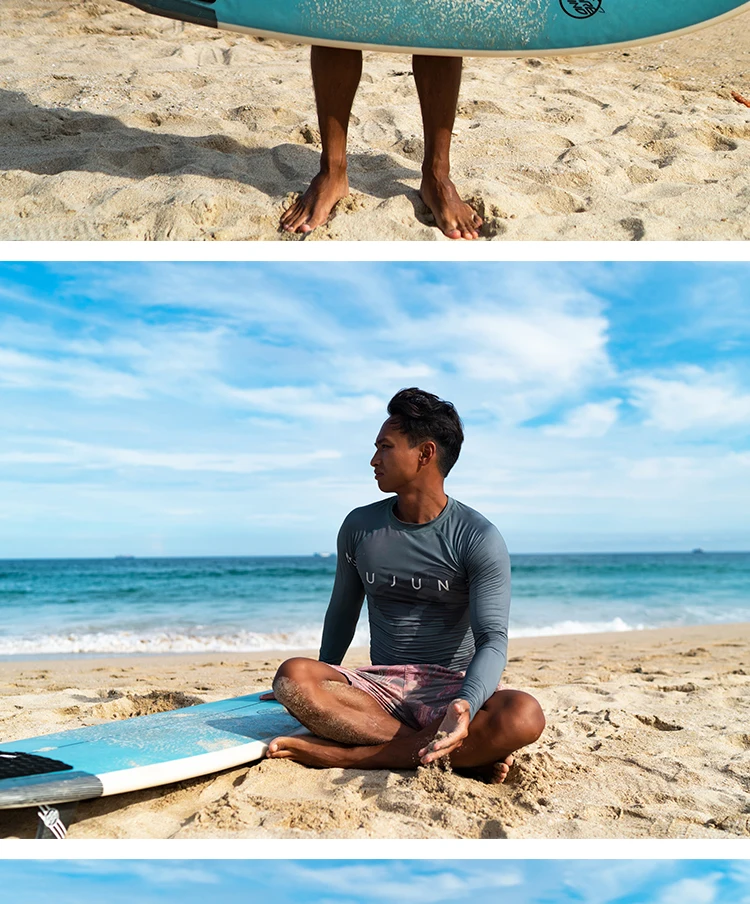 Nu-June Men Swimsuit Swimming T-shirt Beach UV Protection Swimwear Rash Guard Long Sleeve Surfing Diving Swimsuit Surf T-shirt