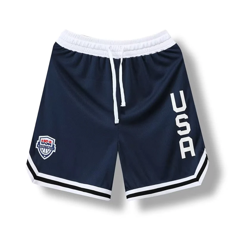 USA Print Basketball Shorts Training Men Active Shorts Loose Pockets Cycling Exercise Training Running Gum Sports Bottom Clothes