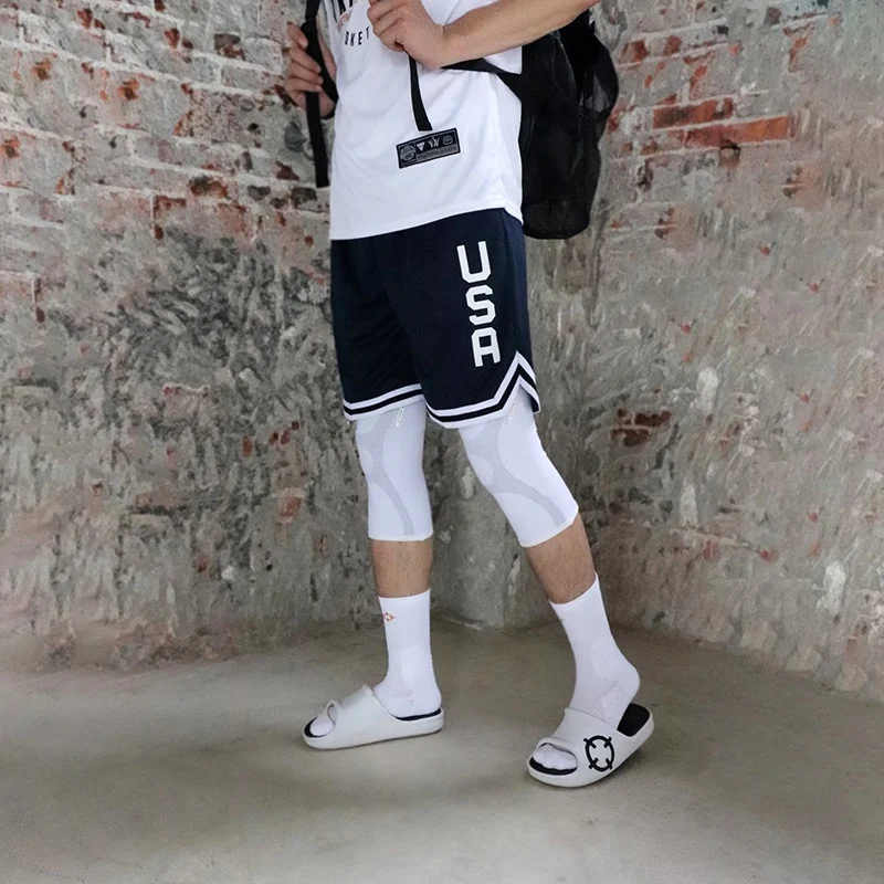 USA Print Basketball Shorts Training Men Active Shorts Loose Pockets Cycling Exercise Training Running Gum Sports Bottom Clothes