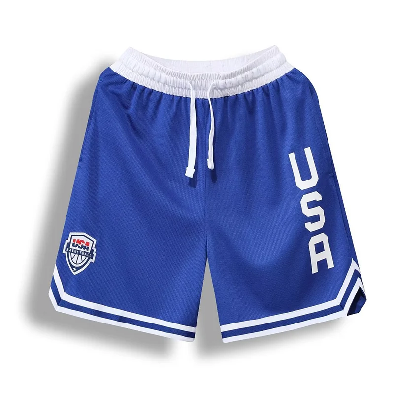 USA Print Basketball Shorts Training Men Active Shorts Loose Pockets Cycling Exercise Training Running Gum Sports Bottom Clothes