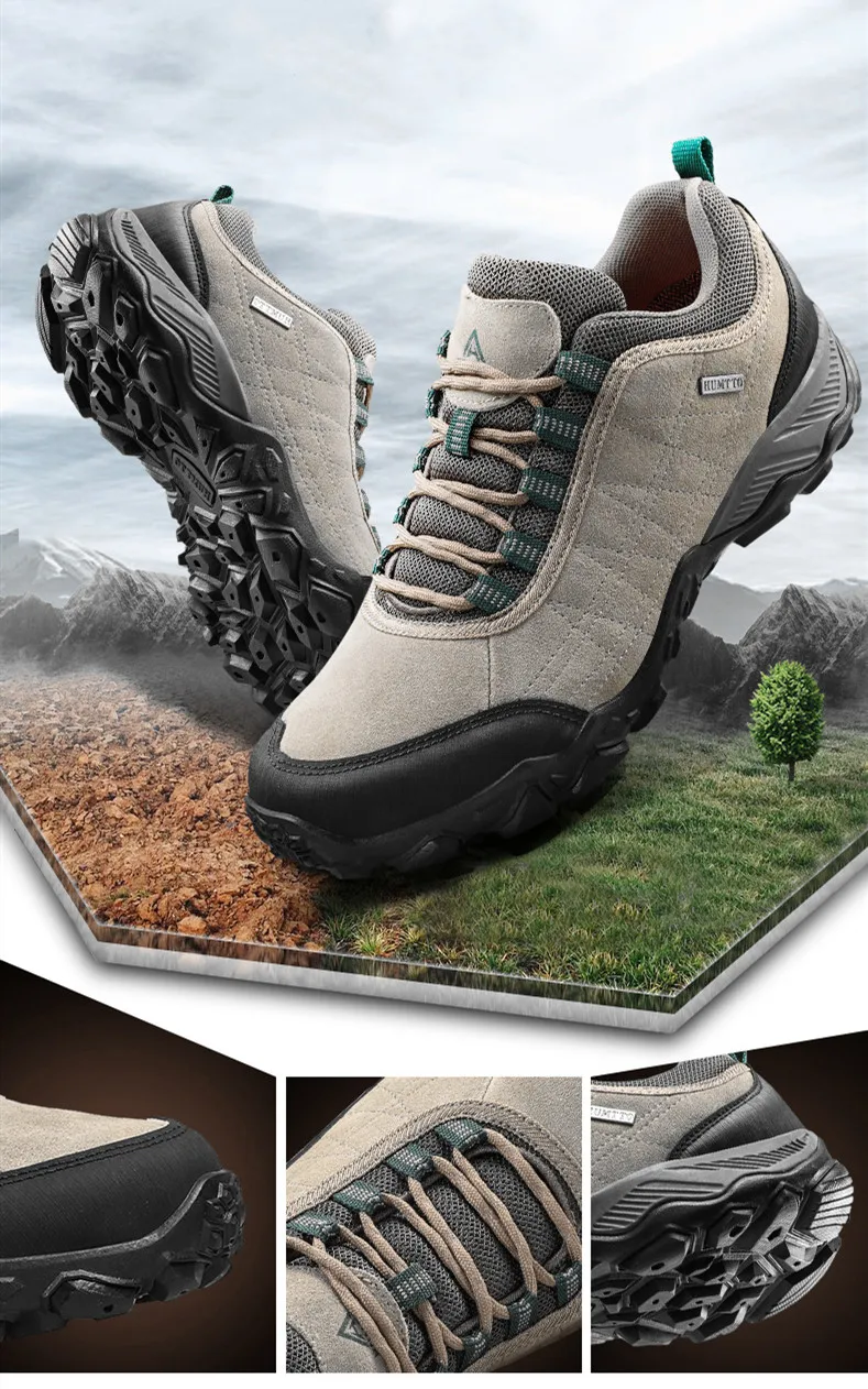 Humtto New Arrival Leather Hiking Shoes Wear-resistant Outdoor Sport Men Shoes Lace-Up Mens Climbing Trekking Hunting Sneakers