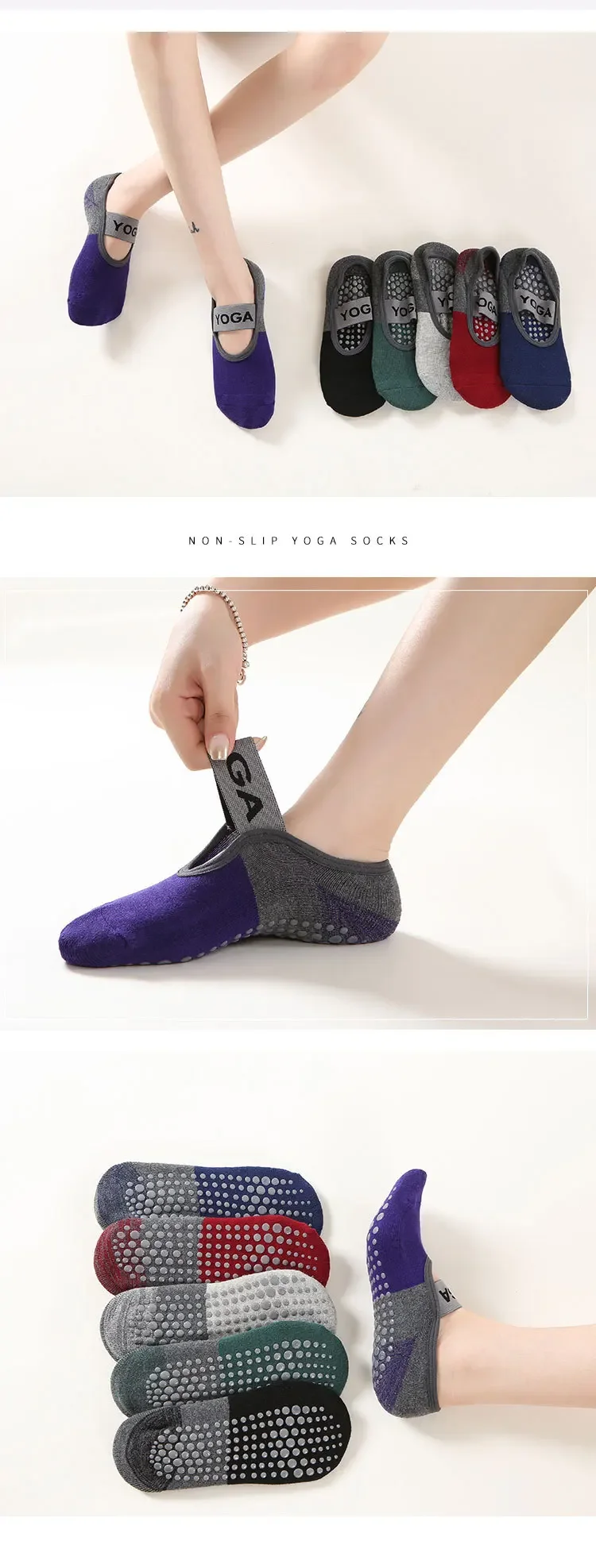 4 Pairs Women Anti-slip Yoga Socks Backless Bandage Pilates Socks Ladies Ballet Dance Fitness Slipper Cotton Sports Socks