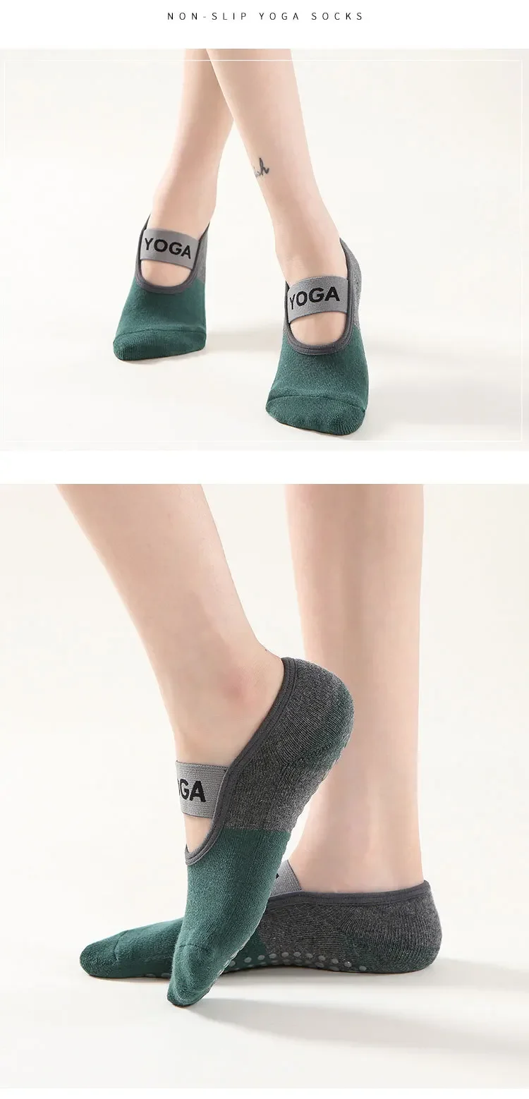 4 Pairs Women Anti-slip Yoga Socks Backless Bandage Pilates Socks Ladies Ballet Dance Fitness Slipper Cotton Sports Socks