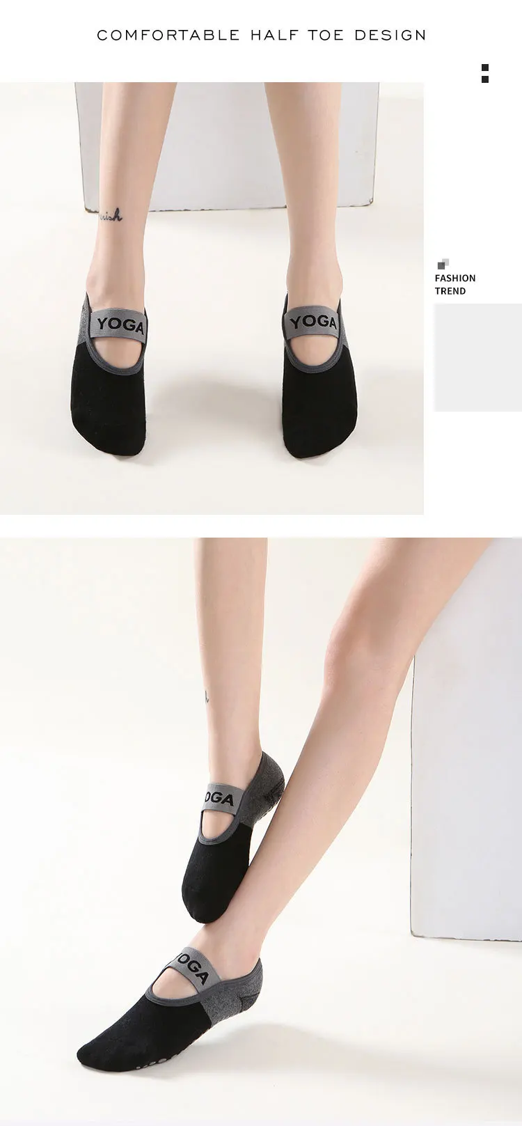 4 Pairs Women Anti-slip Yoga Socks Backless Bandage Pilates Socks Ladies Ballet Dance Fitness Slipper Cotton Sports Socks
